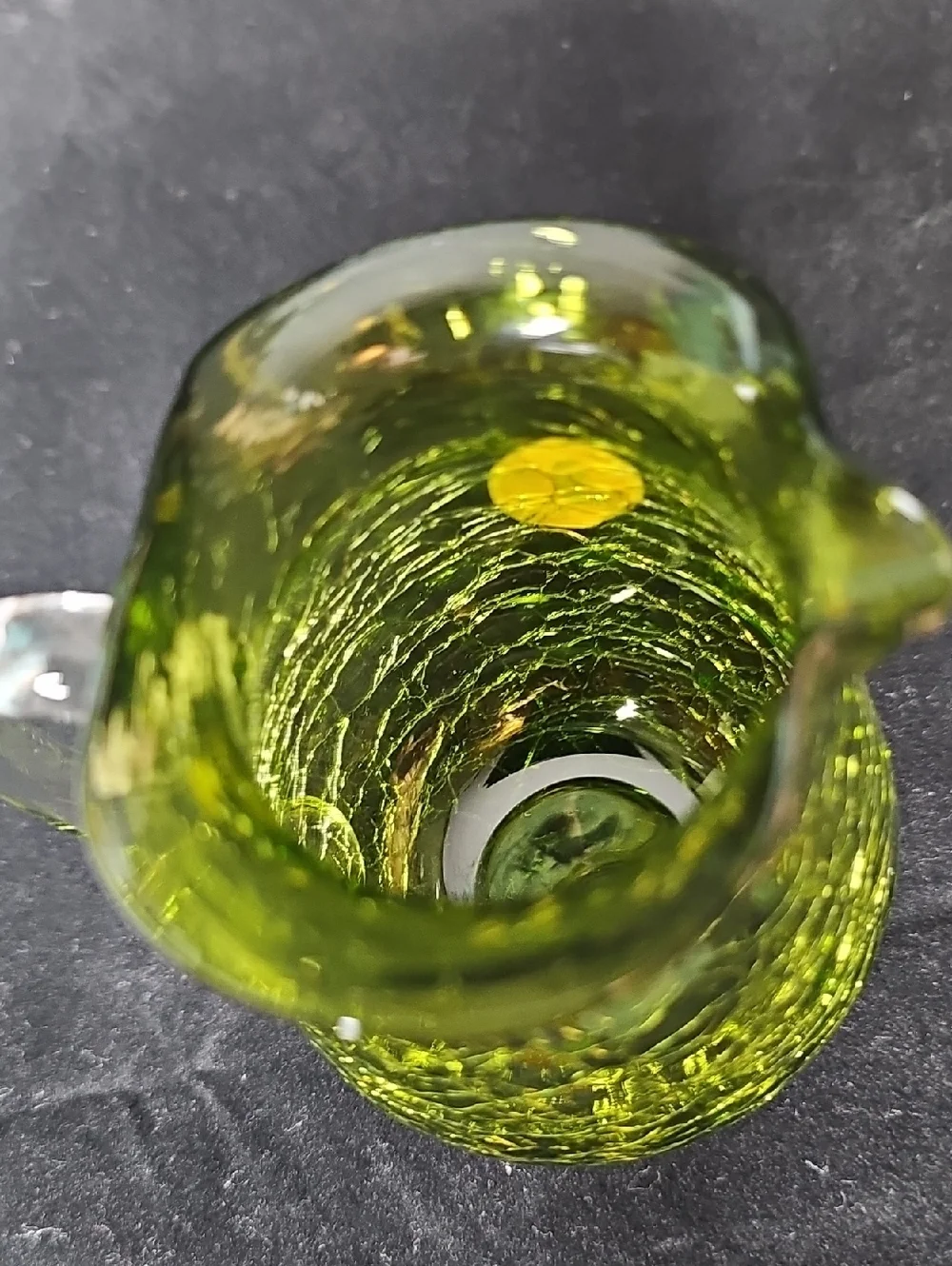 Pilgrim Handblown Crackle Glass Pitcher in Green with Clear Handle